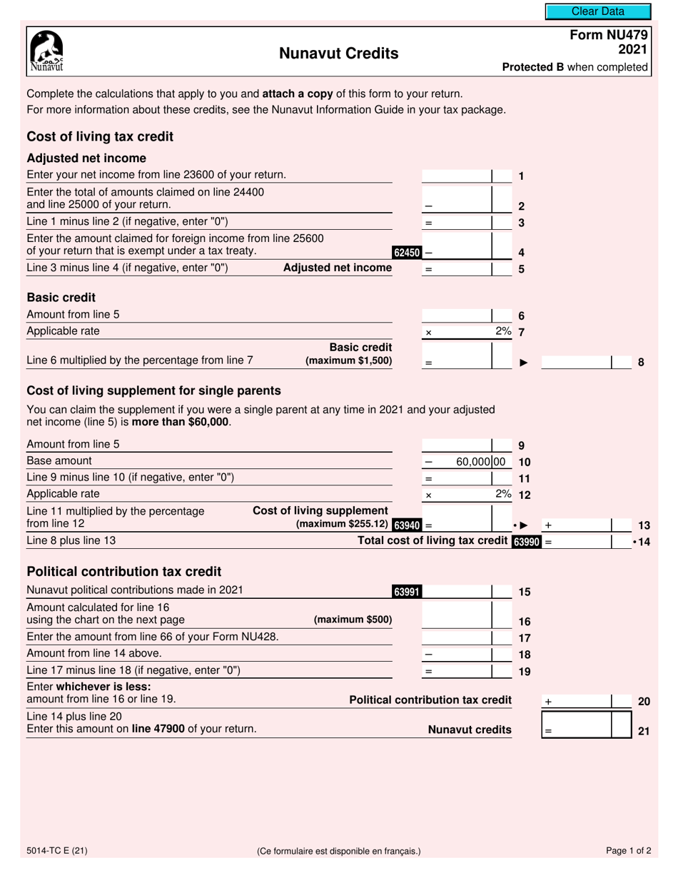 Form NU479 (5014-TC) Download Fillable PDF or Fill Online Nunavut ...
