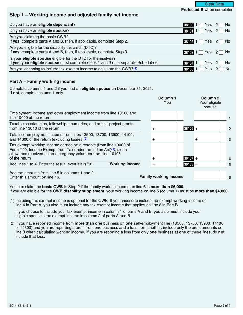 Form 5014-S6 Schedule 6 Canada Workers Benefit - Nunavut - Canada, Page 2