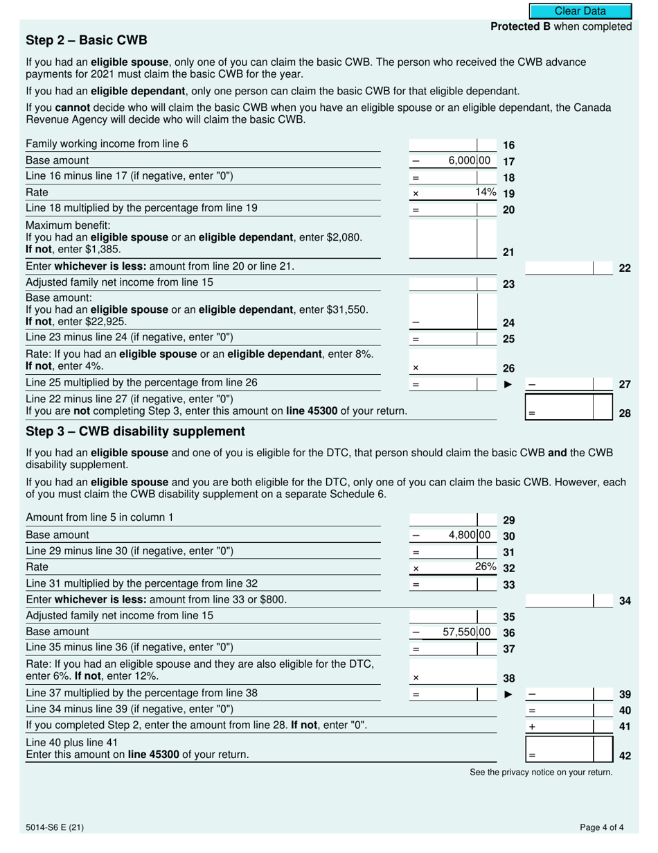 Form 5014-S6 Schedule 6 Canada Workers Benefit - Nunavut - Canada, Page 4
