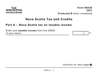 Document preview: Form 5003-C (NS428) Nova Scotia Tax and Credits (Large Print) - Canada