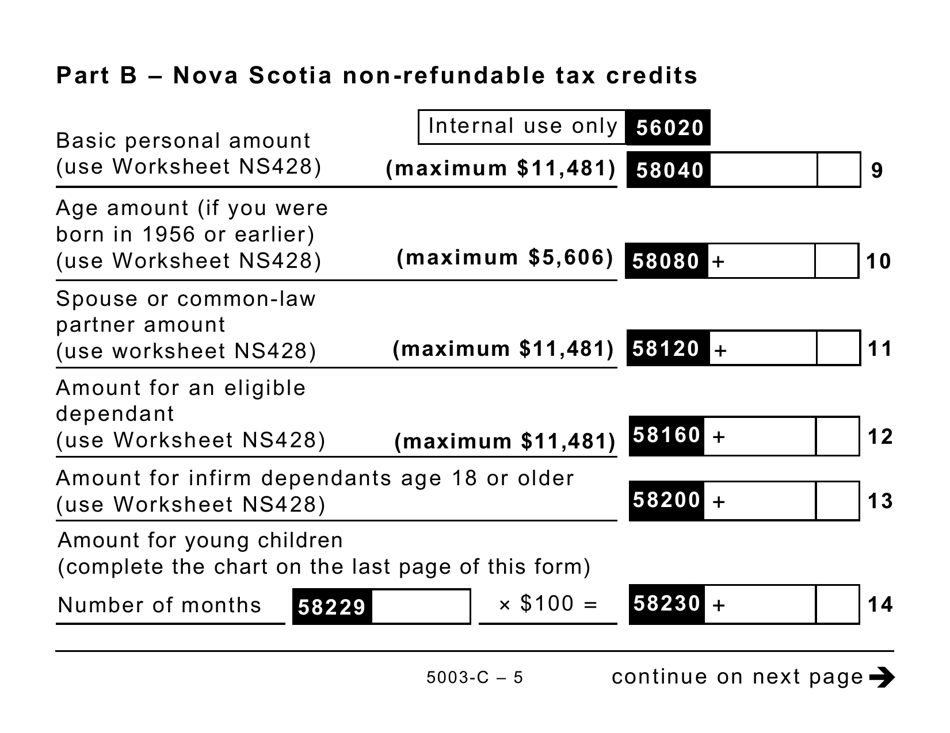 Form 5003-C (NS428) Nova Scotia Tax and Credits (Large Print) - Canada, Page 5