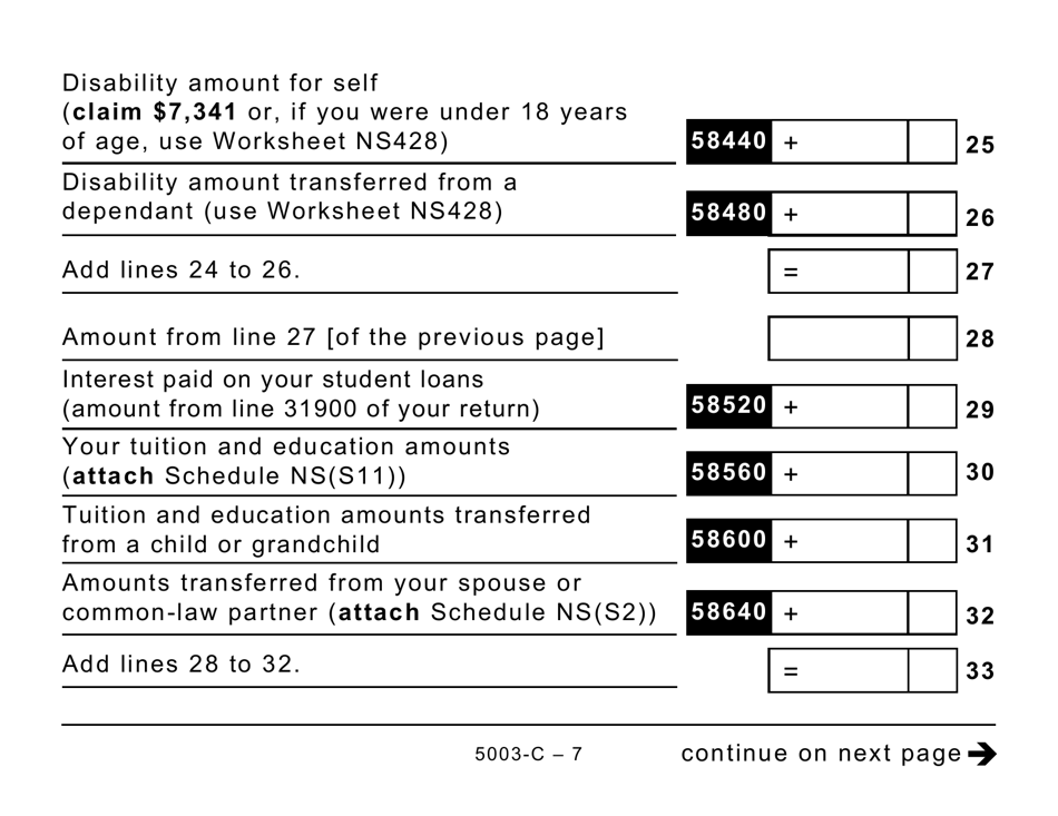 Form 5003-C (NS428) Nova Scotia Tax and Credits (Large Print) - Canada, Page 7