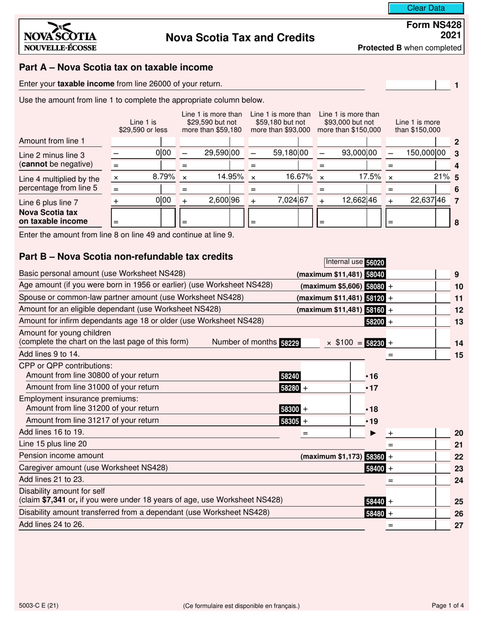 Form 5003-C (NS428) Nova Scotia Tax and Credits - Canada, Page 1