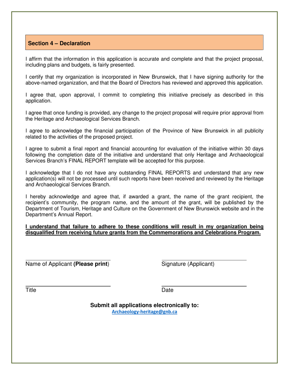 Application Form - Commemorations  Celebrations Program - New Brunswick, Canada, Page 6