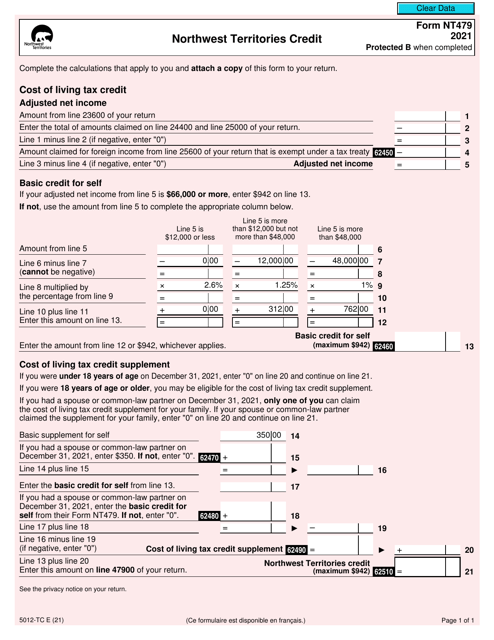 Form 5012-TC (NT479) 2021 Printable Pdf