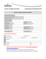 Application Form - Historical Societies Assistance Program - New Brunswick, Canada