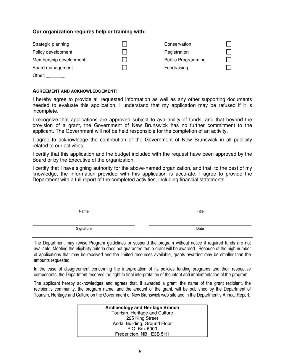 New Brunswick Canada Application Form Historical Societies Assistance Program Fill Out Sign 8815