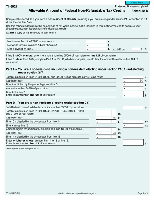Form 5013-SB Schedule B 2021 Printable Pdf
