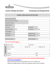 Document preview: Application Form - Community Museums Assistance Program - New Brunswick, Canada