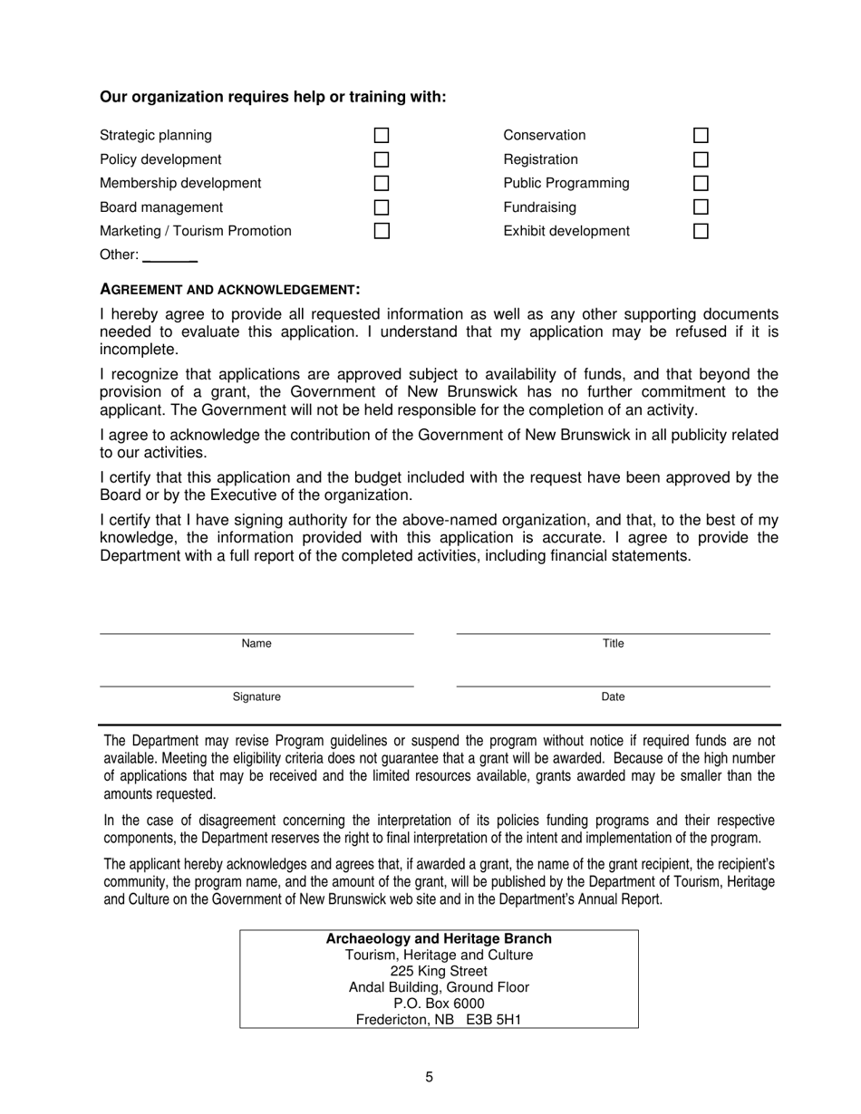 Application Form - Community Museums Assistance Program - New Brunswick, Canada, Page 5