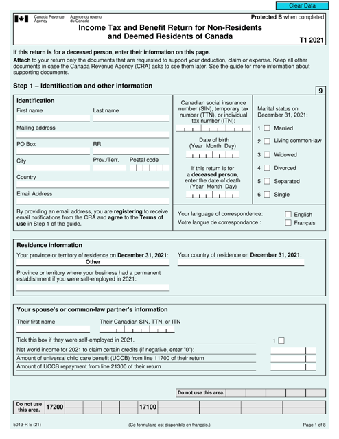 Form 5013-R Income Tax and Benefit Return for Non-residents and Deemed Residents of Canada - Canada, 2021