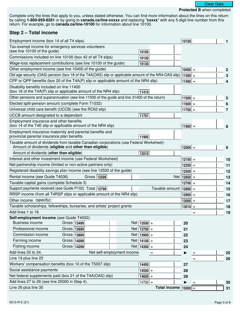 Form 5013-R Income Tax and Benefit Return for Non-residents and Deemed Residents of Canada - Canada, Page 3