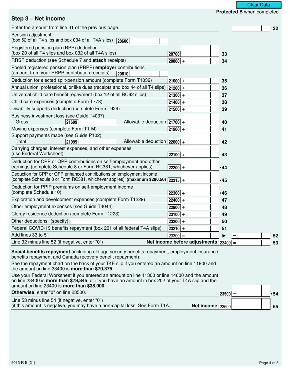 Form 5013-R Income Tax and Benefit Return for Non-residents and Deemed Residents of Canada - Canada, Page 4