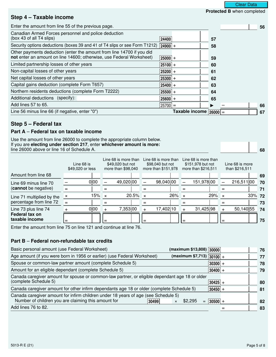 Form 5013-R Income Tax and Benefit Return for Non-residents and Deemed Residents of Canada - Canada, Page 5