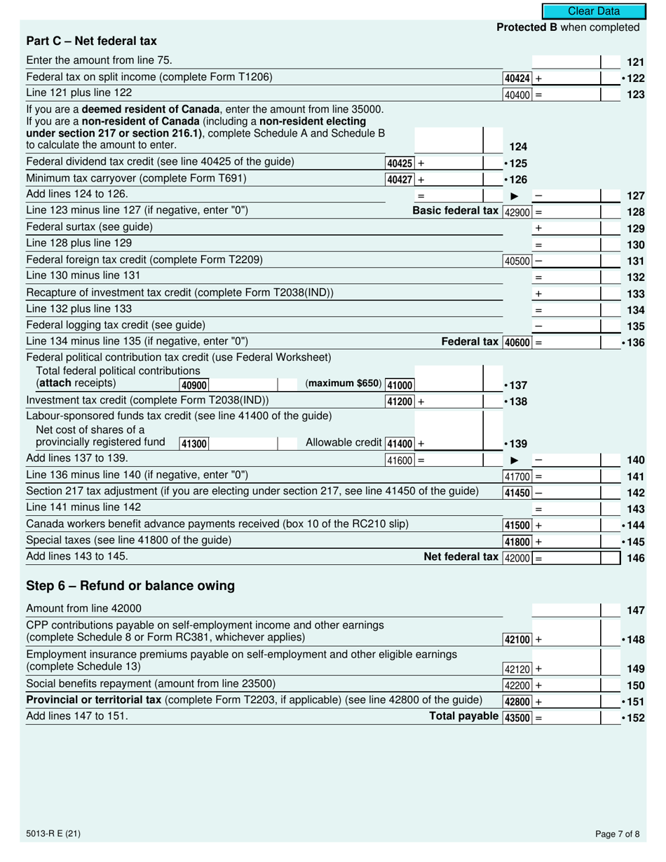 Form 5013-R Income Tax and Benefit Return for Non-residents and Deemed Residents of Canada - Canada, Page 7