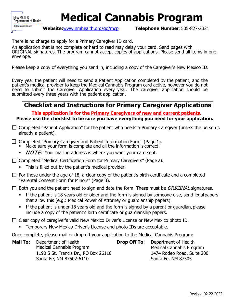 Primary Caregiver Application - Medical Cannabis Program - New Mexico, Page 1