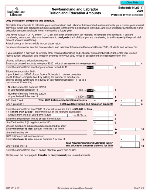 Form 5001-S11 Schedule NL(S11) 2021 Printable Pdf