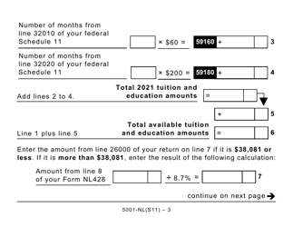 Form 5001-S11 Schedule NL(S11) Newfoundland and Labrador Tuition and Education Amounts (Large Prints) - Canada, Page 3