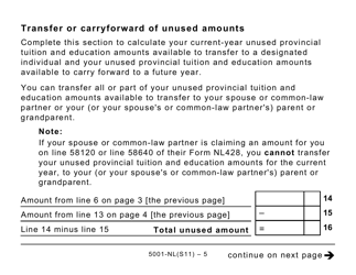 Form 5001-S11 Schedule NL(S11) Newfoundland and Labrador Tuition and Education Amounts (Large Prints) - Canada, Page 5