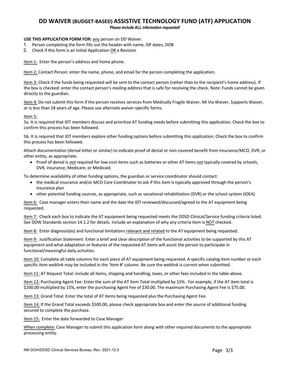DD Waiver (Budget-Based) Assistive Technology Fund (ATF) Application - New Mexico, Page 3