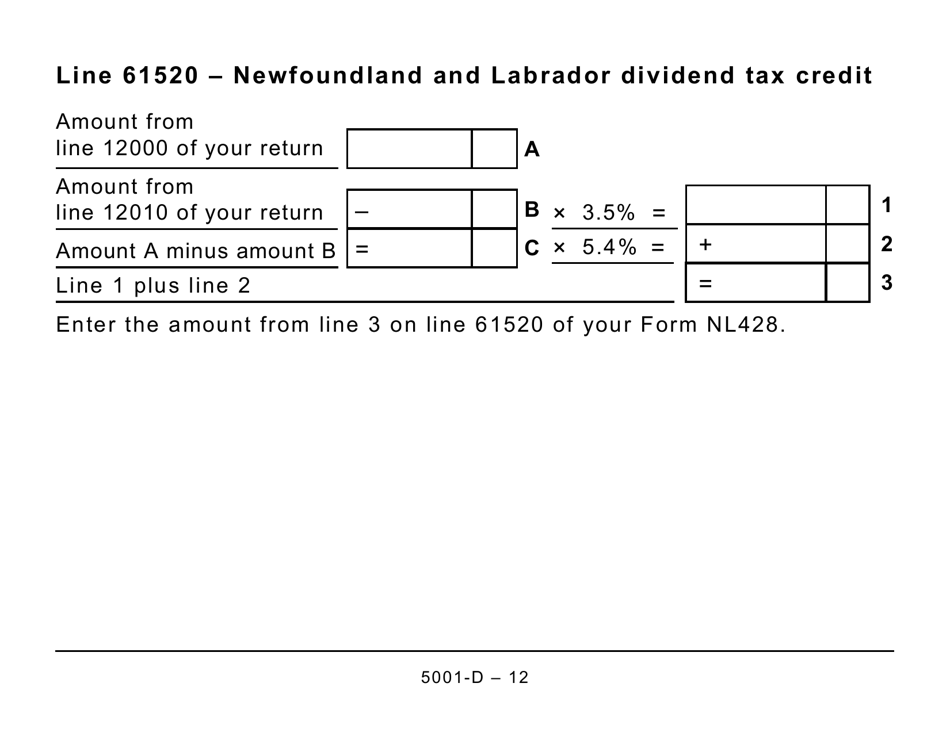 Form 5001-D Worksheet NL428 Newfoundland and Labrador (Large Print) - Canada, Page 12