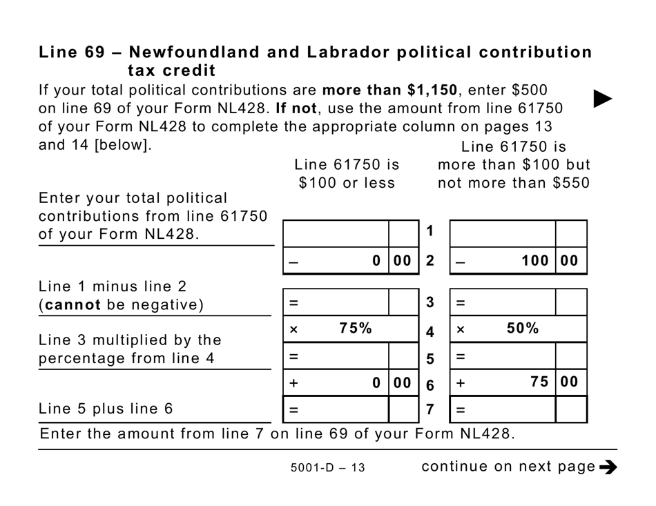 Form 5001-D Worksheet NL428 Newfoundland and Labrador (Large Print) - Canada, Page 13