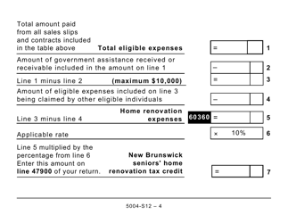 Form 5004-S12 Schedule NB(S12) New Brunswick Seniors&#039; Home Renovation Tax Credit (Large Print) - Canada, Page 4