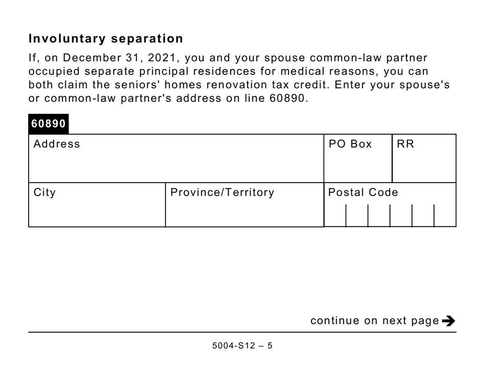 Form 5004-S12 Schedule NB(S12) New Brunswick Seniors Home Renovation Tax Credit (Large Print) - Canada, Page 5