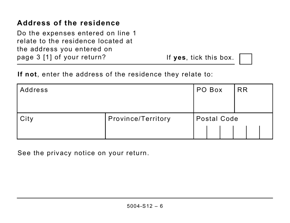 Form 5004-S12 Schedule NB(S12) New Brunswick Seniors Home Renovation Tax Credit (Large Print) - Canada, Page 6