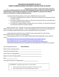 Document preview: Parent Guardian Consent for Minor to Receive Covid-19 Vaccine - New Mexico
