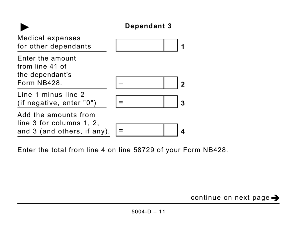 Form 5004-D Worksheet NB428 New Brunswick (Large Print) - Canada, Page 11