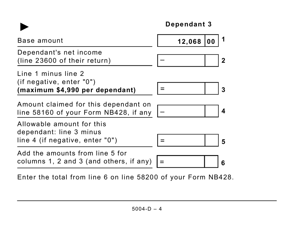 Form 5004-D Worksheet NB428 New Brunswick (Large Print) - Canada, Page 4
