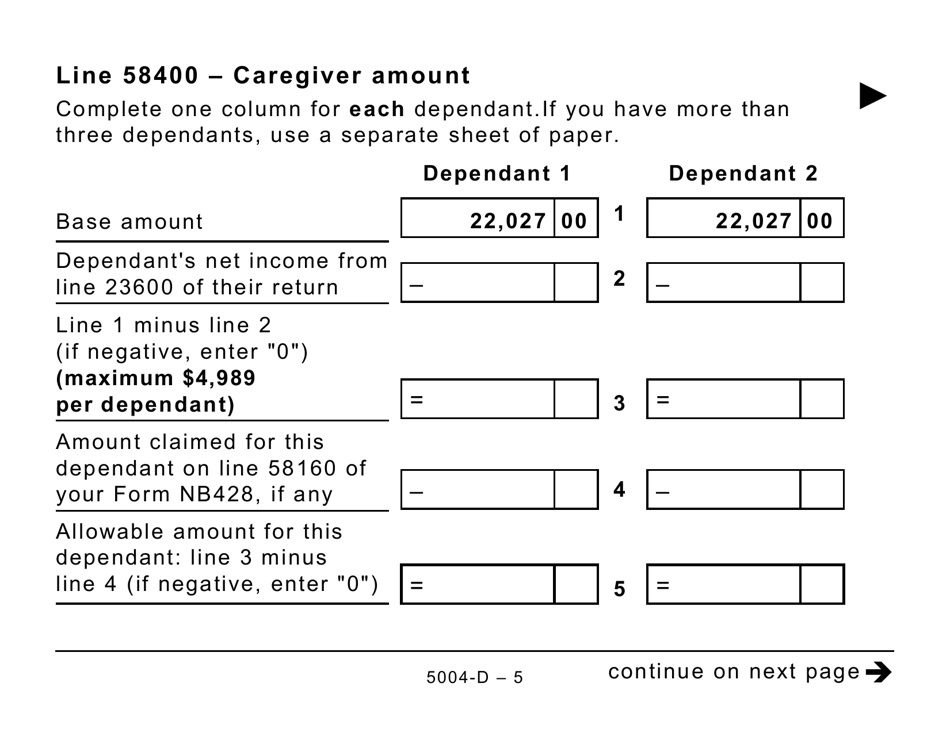Form 5004-D Worksheet NB428 New Brunswick (Large Print) - Canada, Page 5