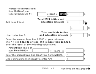 Form 5007-S11 Schedule MB(S11) Manitoba Tuition and Education Amounts (Large Print) - Canada, Page 3