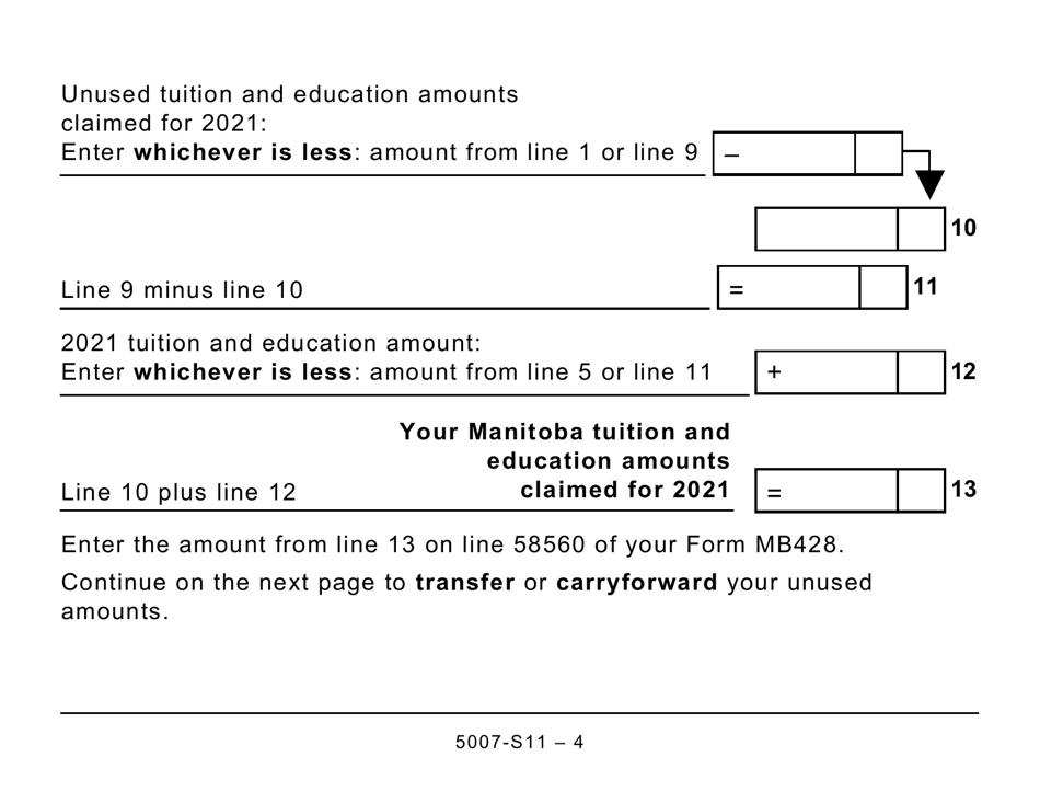 Form 5007-S11 Schedule MB(S11) Manitoba Tuition and Education Amounts (Large Print) - Canada, Page 4