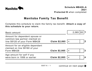 Document preview: Form 5007-A Schedule MB428-A Manitoba Family Tax Benefit (Large Print) - Canada, 2021