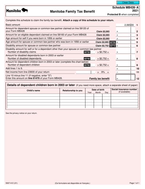 Form 5007-A Schedule MB428-A 2021 Printable Pdf