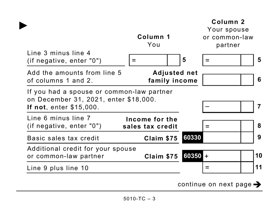 Form 5010-TC (BC479) British Columbia Credits (Large Print) - Canada, Page 3