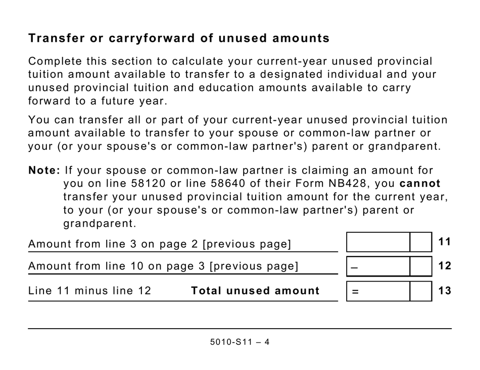 Form 5010-S11 Schedule BC(S11) British Columbia Tuition and Education Amounts (Large Print) - Canada, Page 4