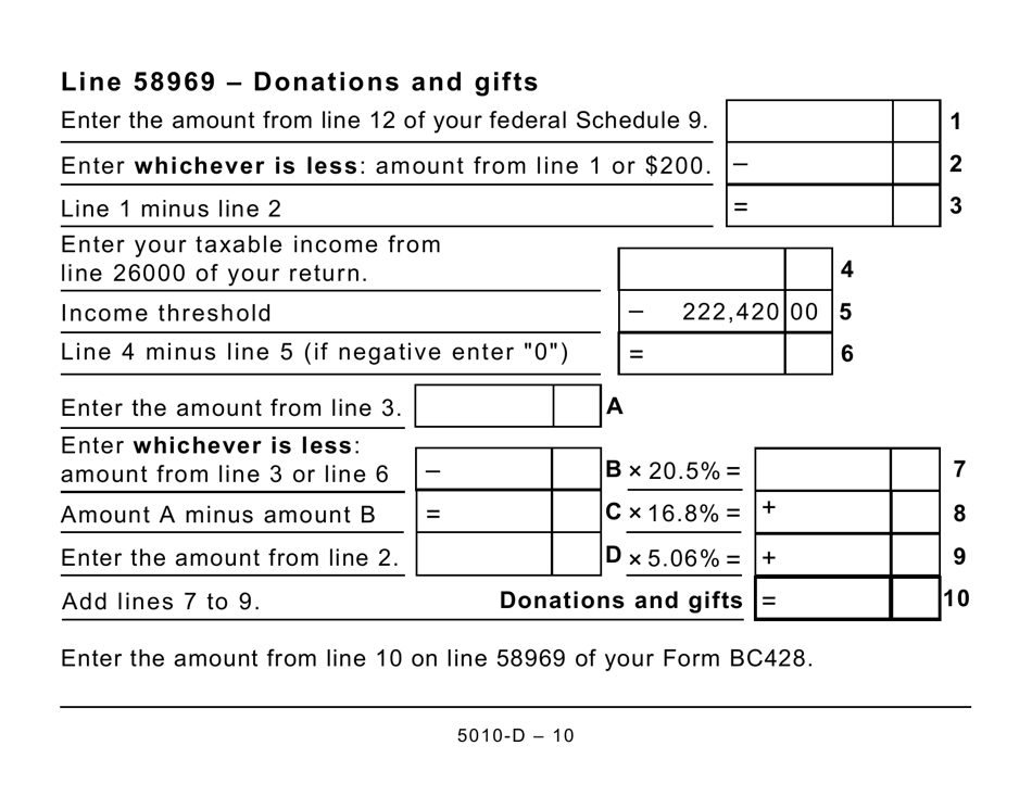 Form 5010-D Worksheet BC428 British Columbia (Large Print) - Canada, Page 10