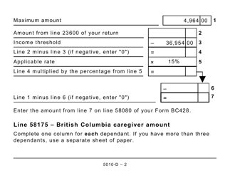 Form 5010-D Worksheet BC428 British Columbia (Large Print) - Canada, Page 2