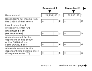 Form 5010-D Worksheet BC428 British Columbia (Large Print) - Canada, Page 3