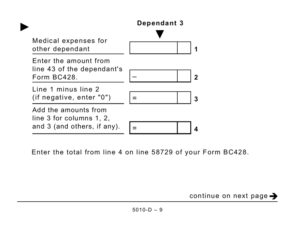 Form 5010-D Worksheet BC428 British Columbia (Large Print) - Canada, Page 9