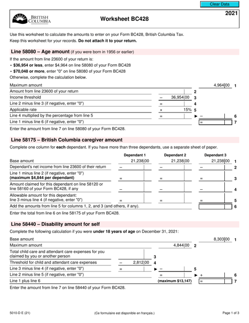 Form 5010-D Worksheet BC428 2021 Printable Pdf