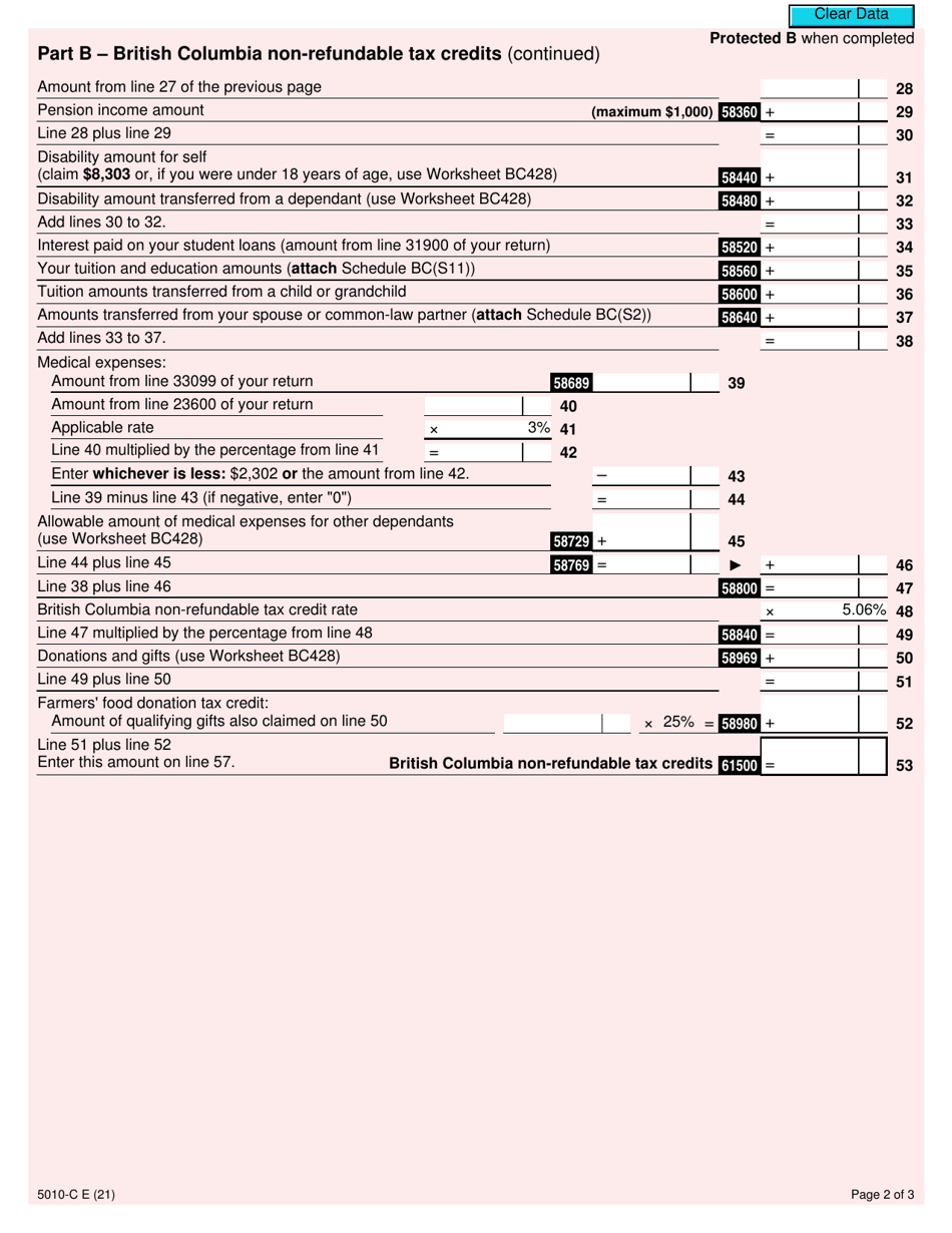 Form 5010-C (BC428) British Columbia Tax - Canada, Page 2