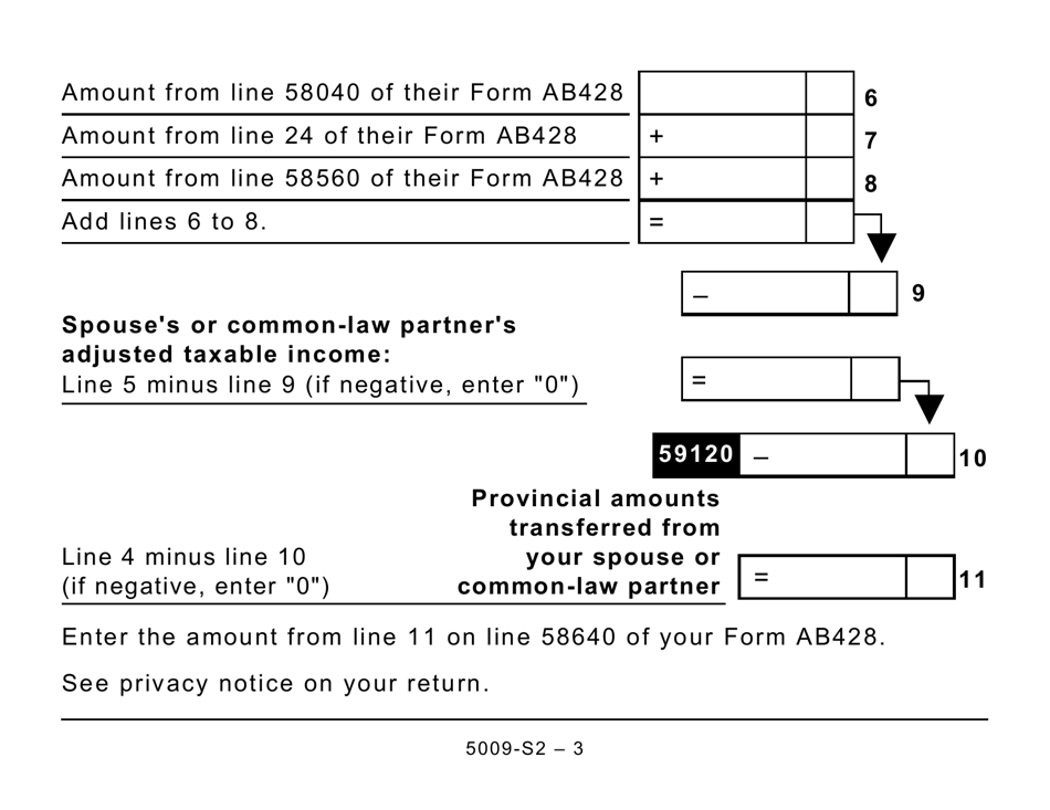Form 5009-S2 Schedule AB(S2) Provincial Amounts Transferred From Your Spouse or Common-Law Partner (Large Print) - Canada, Page 3