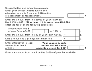 Form 5009-S11 Schedule AB(S11) Alberta Tuition and Education Amounts (Large Print) - Canada, Page 2