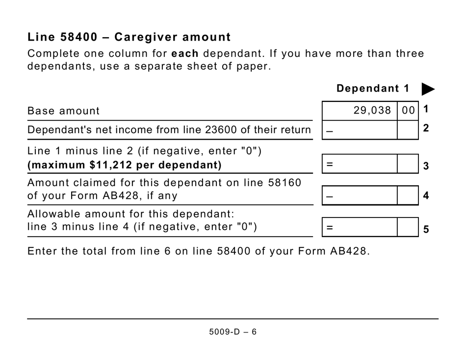 Form 5009-D Worksheet AB428 Alberta (Large Print) - Canada, Page 6