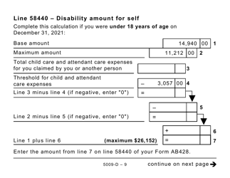 Form 5009-D Worksheet AB428 Alberta (Large Print) - Canada, Page 9