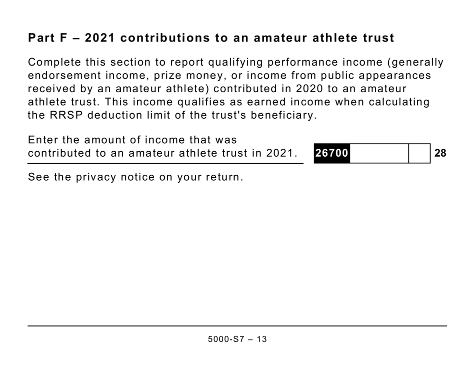 Form 5000-S7 Schedule 7 Rrsp, Prpp, and Spp Unused Contributions, Transfers, and Hbp or LLP Activities (Large Print) - Canada, Page 13